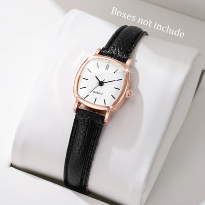 Fashion Minimalism Women Watches Small Square Dial Leather Strap Quartz Watch for Girls Clock（Without Box）