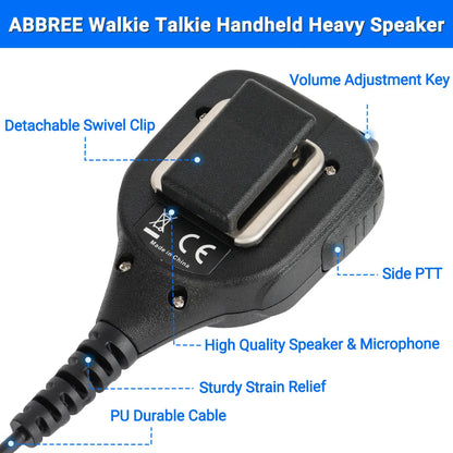 ABBREE AR-850 Walkie Talkie Handheld Heavy Speaker  Adjustable Speaker Mic Shoulder Microphone for BaoFeng UV-5R UV-13 PRO UV-16