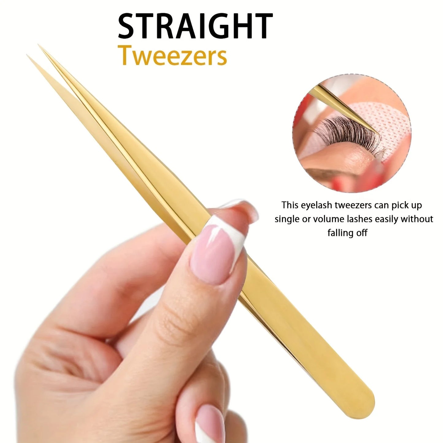 High Precision Eyelashes Tweezers Set - Includes 3 Stainless Steel Eyelash Tweezers for Makeup Classic Individual and Lash Exten