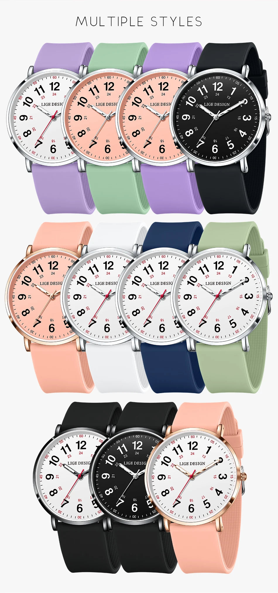 LIGE New Fashion Women's wristwatch Ultra-Thin Quartz Watches for Woman Waterproof Luminous Silicone Ladies Watches Pink Clock