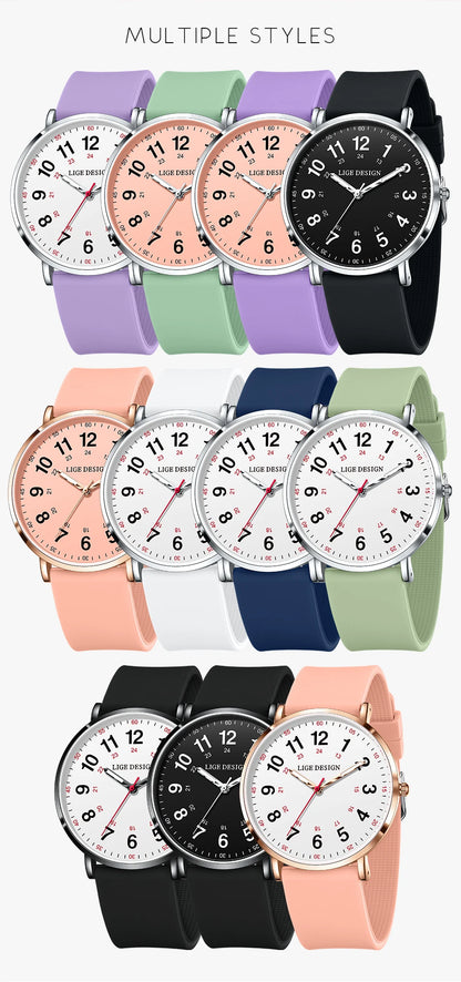 LIGE New Fashion Women's wristwatch Ultra-Thin Quartz Watches for Woman Waterproof Luminous Silicone Ladies Watches Pink Clock