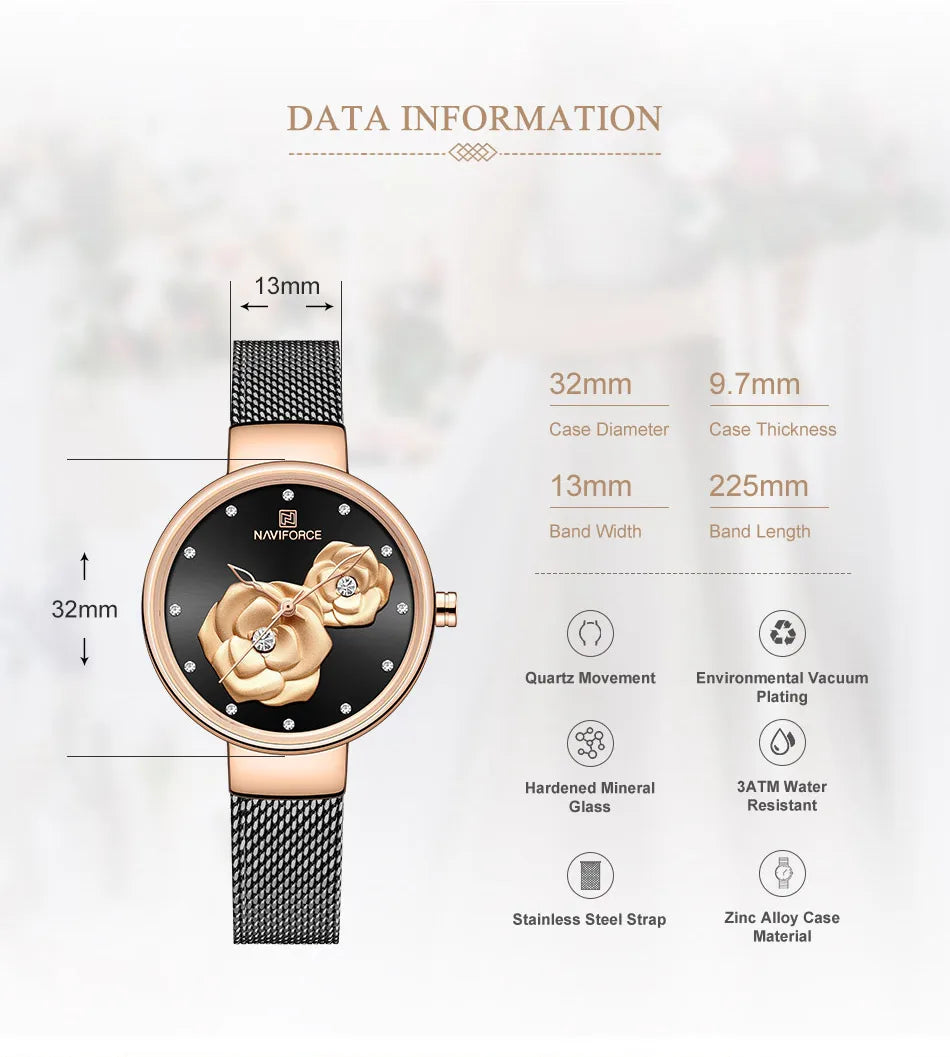 NAVIFORCE Luxury Women Watch Waterproof Dress Wristwatch Stainless Steel Bracelet Strap Elegant Lady Fashion Casual Female Gift