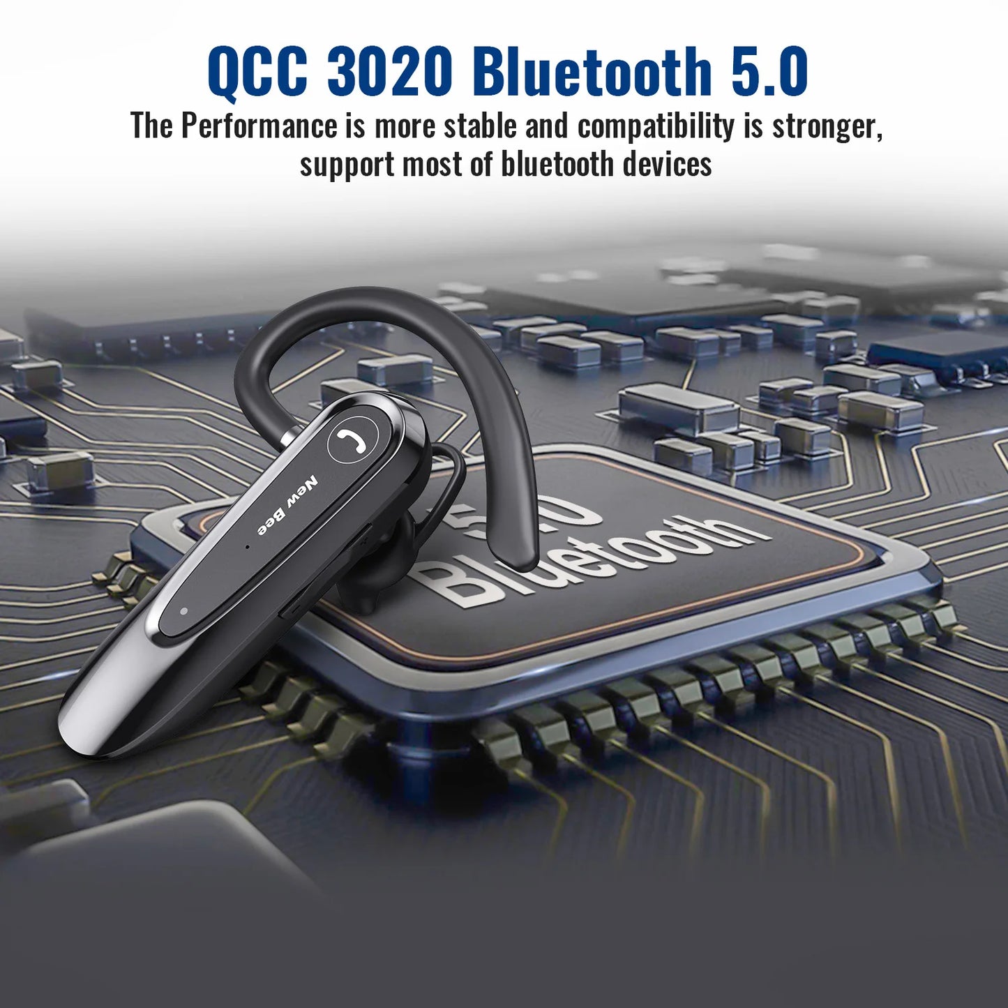 New Bee B45 Bluetooth 5.0 Headset Wireless Earphone Headphones with Dual Mic Earbuds Earpiece CVC8.0 Noise Reduction for Driving