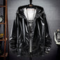 KIDWHXR Autumn Bright Surface Hooded Jackets Man Long Sleeve Zipper Male Coat Windproof Outdoor Sport Casual Men Outerwear