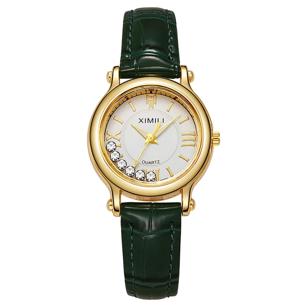 Fashion 2025 New Small Ladies Simple Roller Ball Quartz Watch Business White Leather Women's Dress Gift Clock Wristwatch