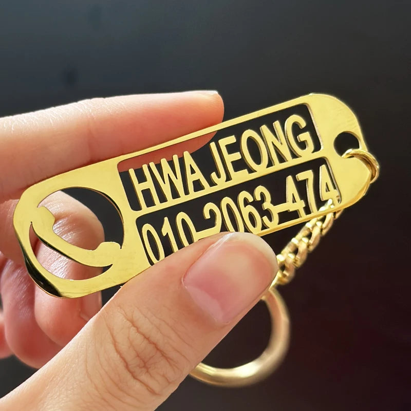 Customized Logo Name Number Plate Keychain Stainless Pteel Private Customized Jewelry Key Anti-lost Pendant Gift For Man Women
