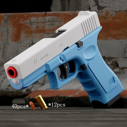Shell Throwing G17 Automatic Shooting Soft Bullet Toy Gun with Blowback Outdoor Sports Shooting Game Christmas Gift for Children