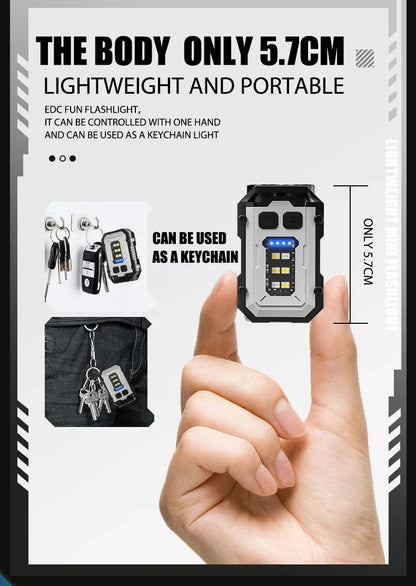 800mAh Super Bright LED COB Flashlight 8 Modes Keychain Light IPX4 Waterproof Magnetic Type C Rechargeable Mini EDC Torch Light