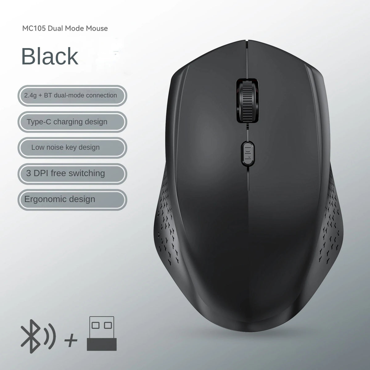 Dual-Mode 2.4G Wireless Mouse Bluetooth 5.2 Mouse Rechargeable Mouse Game Mouse 1600DPI For Laptop Tablet Computer Windows MacOS