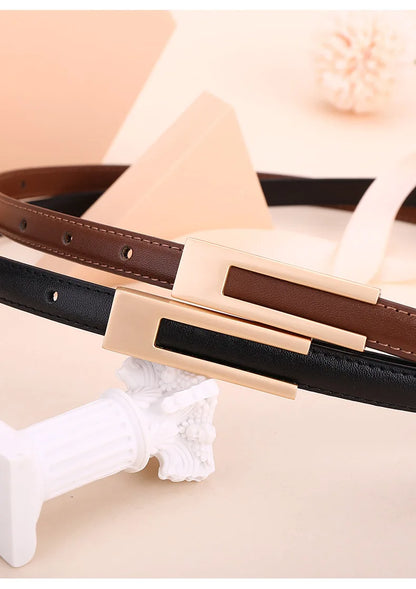 Ladies fashion cowhide leather belt; thin waist belt; versatile decoration; slimming dress; suit accessory; belt for women