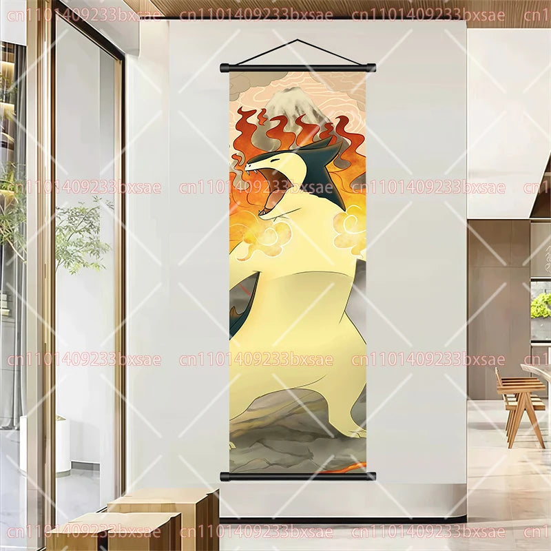 Pokémon Retro HD Scroll Painting Poster Squirtle Eevee Charmander Bulbasaur Gyarados Charizard Fan Collection Children's Gift