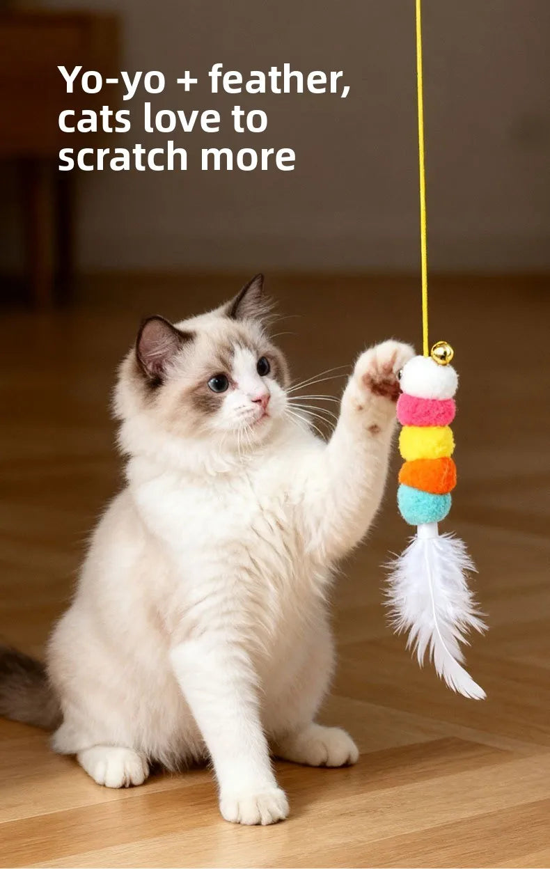 Electric Cat Toy with Ropes Auto Swing Feather Toy Interactive Kitten Toy For Self Playing  Caterpillar Interactive Cat Toys