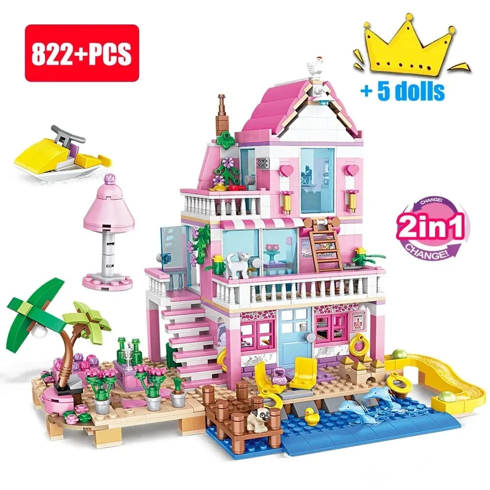 Friends City Tree House Summer Holiday Villa Castle Building Blocks Garden Swimming Pool Model Figures Toy For Kid Birthday Gift