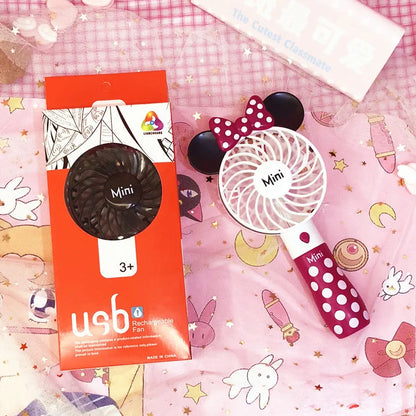 Handheld USB Charging Fan Cartoon Anime Character Mickey Mouse Shaped Desktop Electric Fan Kawaii Night Light Fan Toys Gif