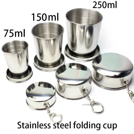 1pcs 75ml/150ml/250ml Stainless Steel Retractable Cups Outdoor Camping Travel Cup Portable Telescopic Cups Mini Folding Cup