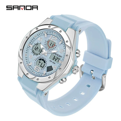 SANDA Luxury Ms LED Digital Sport Watch Fashion Casual Gold Wrist Watch Women Girl Military Waterproof Quartz Wristwatches 6062