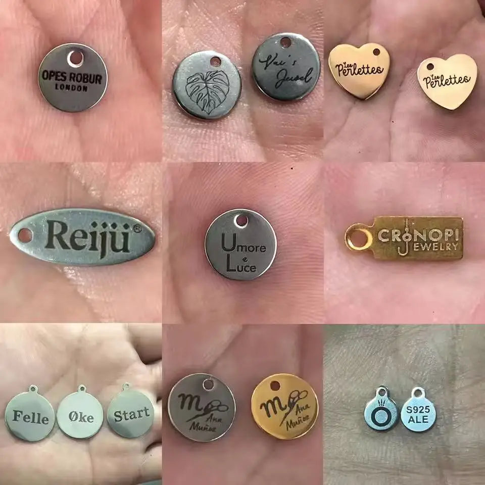 100pcs Customized Laser Engrave  LOGO Stainless Steel Personalized Tags Metal tag Engraved steel charms jewelry labels engraved