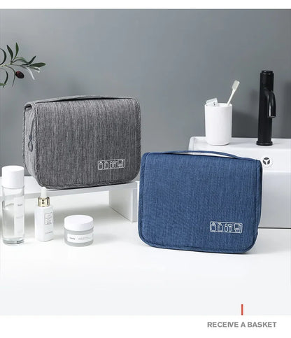 Hanging Toiletry Bag for Travel – Water-Resistant Oxford Wash Pouch, Folds Flat, Unisex Cosmetic Organizer