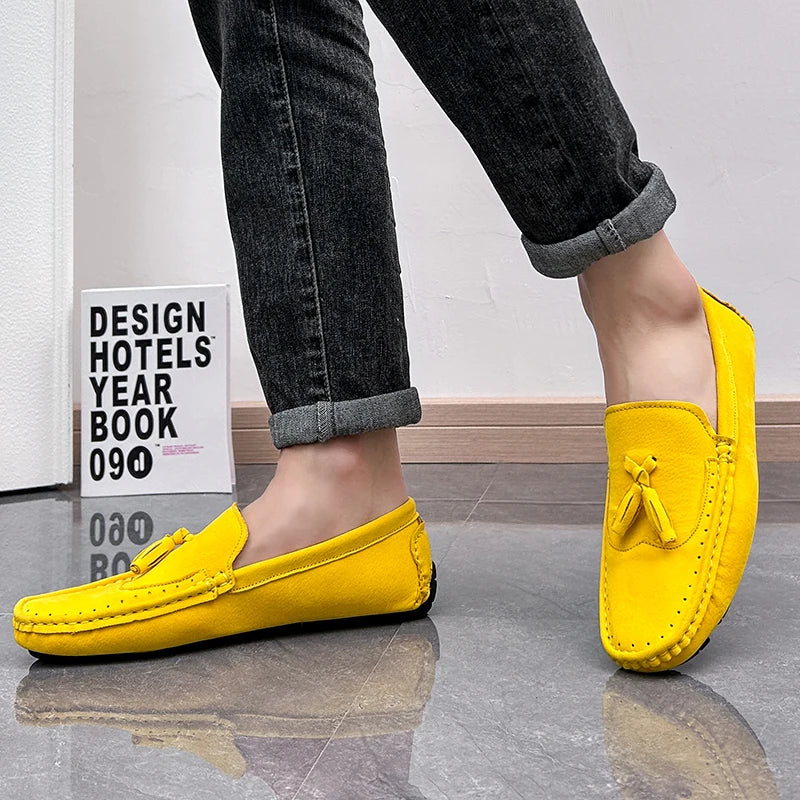 Loafer Men Orange Loafers Tassel Decor Slip on Driving Shoes Casual Business Moccasins Breathable Male Footwear Loafers