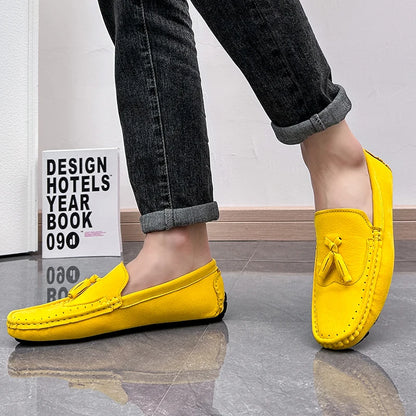 Loafer Men Orange Loafers Tassel Decor Slip on Driving Shoes Casual Business Moccasins Breathable Male Footwear Loafers