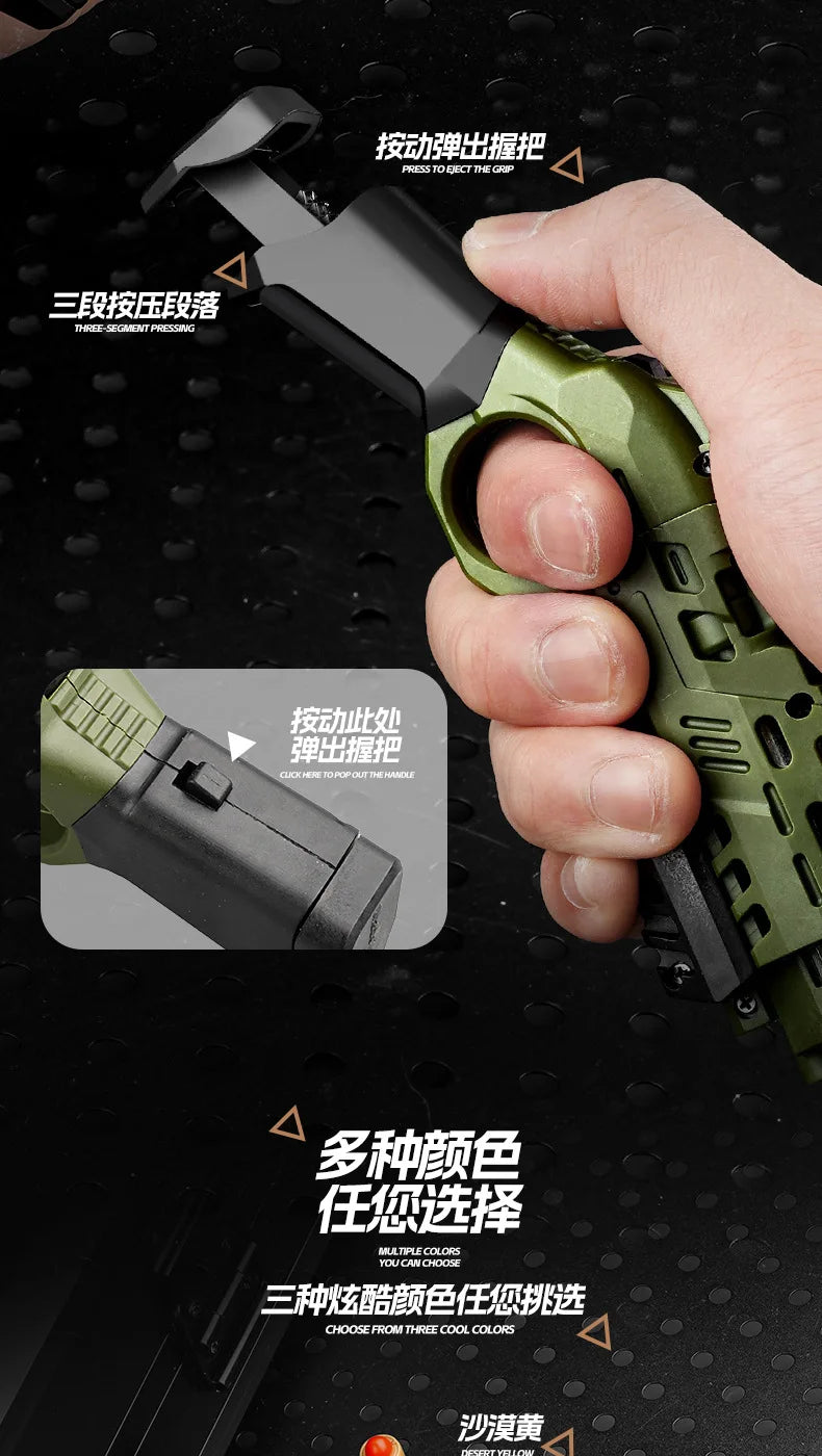 EDC Shootable Toy Pistol with 1-Button Shell Ejection and Card Pushing Function, Black Technology Mini Handgun for Stress Relief