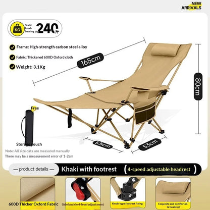 Portable Folding Beach Chair Lightweight Adjustable Reclining Sun Lounger Camping Picnic Travel Outdoor Portable Chair Chair
