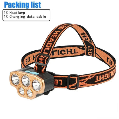8*XPG LED Strong Light Headlamp Built-in 800mAh Battery USB Rechargeable Head Flashlight Outdoor Camping Fishing Head Light