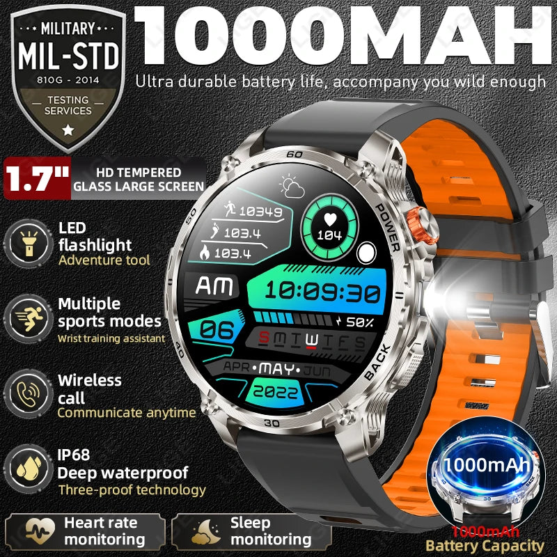 T-Rex 3 Military 1000mAh Super Capacity Battery Men Smart Watch 1.75" HD Screen Call 5ATM Waterproof Sport Smart Watches For Men