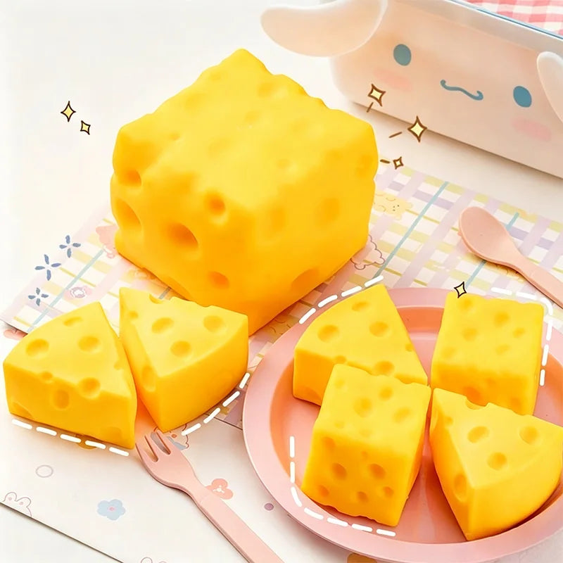 Kawaii Cheese Squishy Toy Stress Relief Fidget Toy, Soft Squeeze Cheese Block for Desk Decor, Anxiety Relief Sensory Toy for Adu