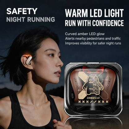 ZOMBIECAT B22 Open Ear Wireless Earbuds Bluetooth 6.0 14mm Driver Sport Headphones LED Light AI Translation for Running Cycling