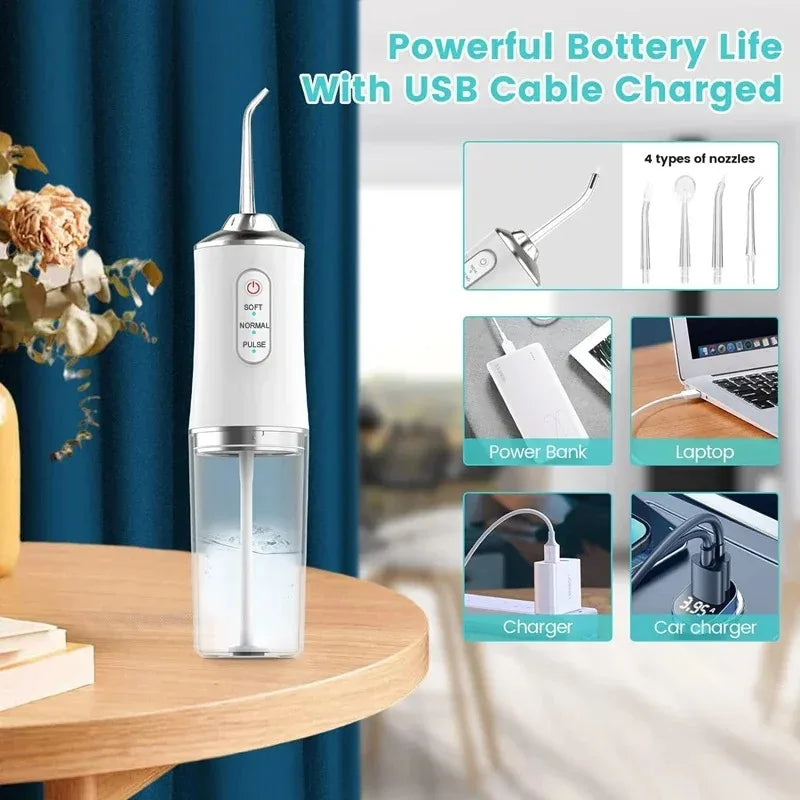 Water Dental Flosser Pick Cordless Oral Irrigator Rechargeable Travel Irrigation Cleaner Electric Flossing for Teeth Cleaning