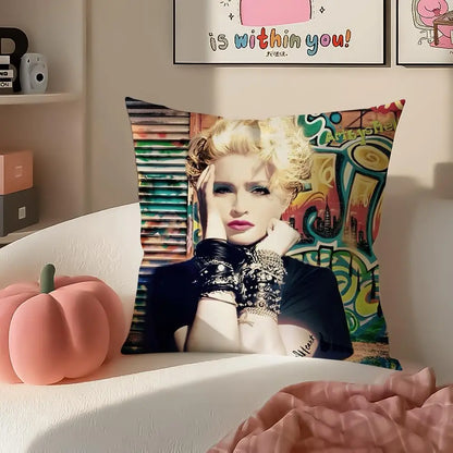 Iconic Pop American Singer M-Madonna Cushion Cover Pillowcase Short Plush Invisible zipper Room Sofa Cushion Cover