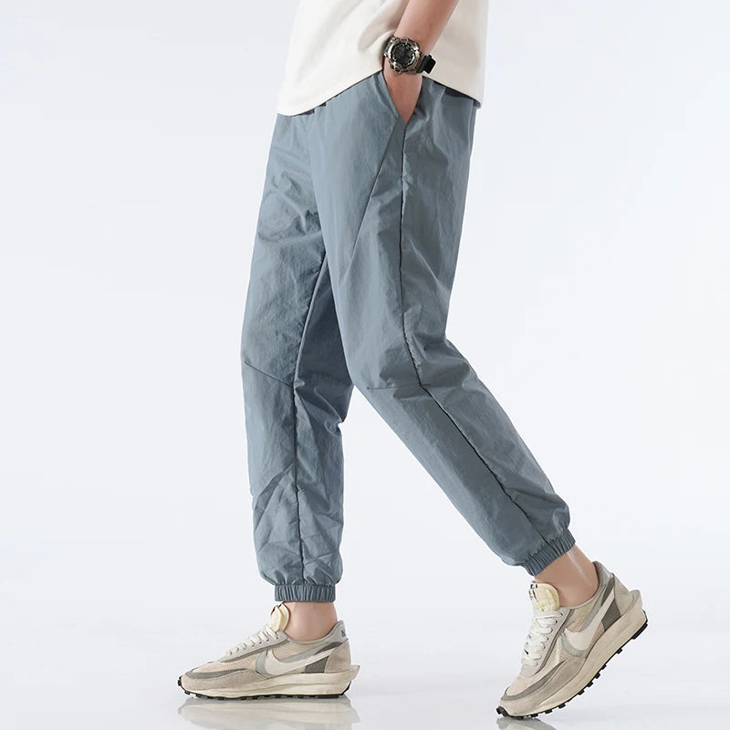 Men's Ice Silk Joggers Pants Fashion Jogger Pants Loose Straight Wide Leg Trousers Vintage Cargo Pants Man Solid Streetwear Men