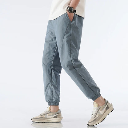 Men's Ice Silk Joggers Pants Fashion Jogger Pants Loose Straight Wide Leg Trousers Vintage Cargo Pants Man Solid Streetwear Men