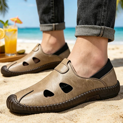 Men's Comfortable Soft-Soled Slip-On Sandals Breathable Hollow-Out Anti-Slip Wear-Resistant Business Casual Loafers-8222