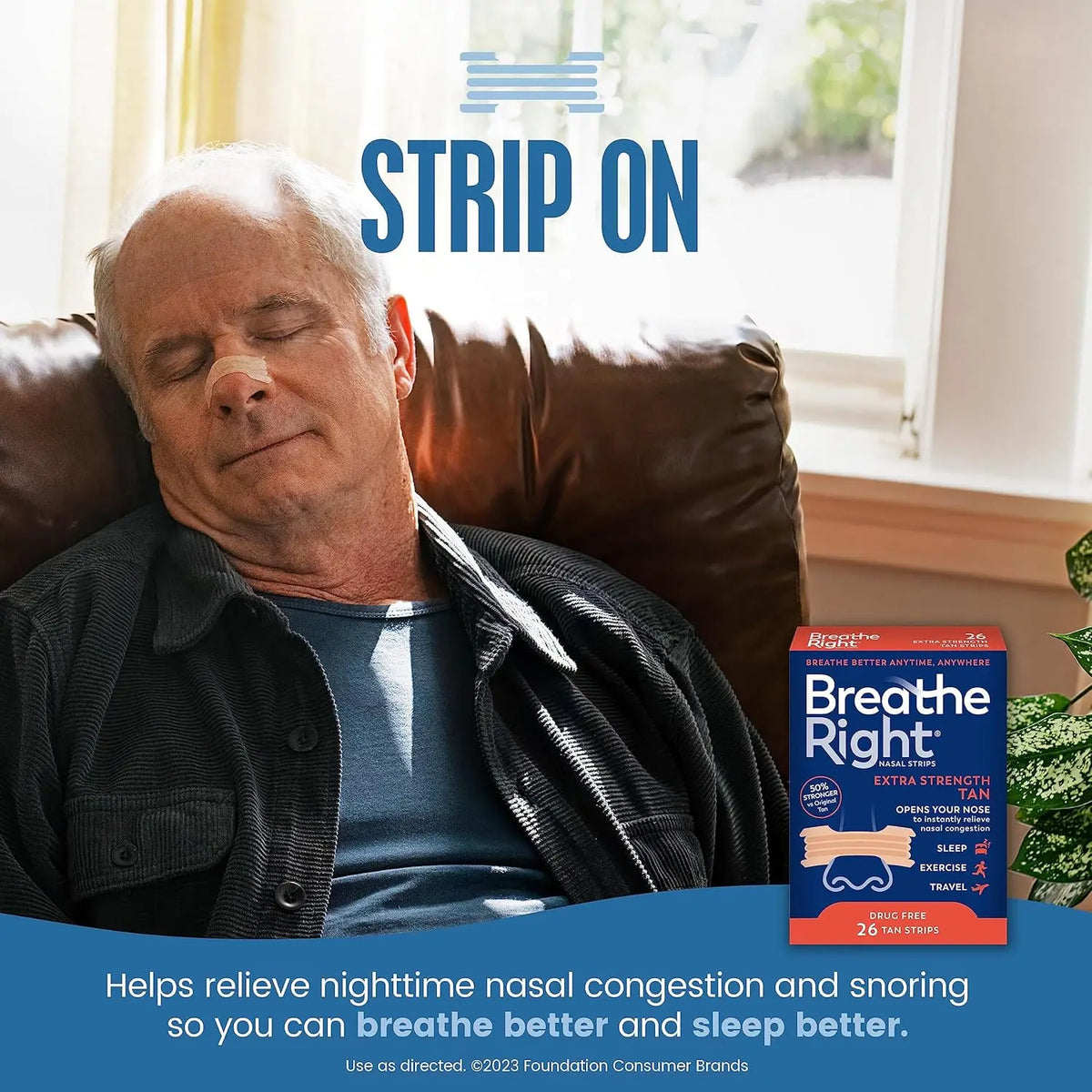 Breathe Right Nasal Strips Extra Strength Tan Nasal Strips Help Stop Snoring Drug-Free Snoring Solution&Instant Nasal Congestion