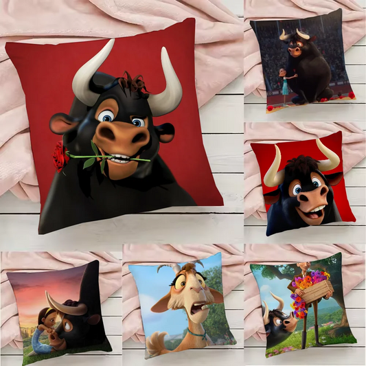 Cute Cartoon Ferdinand Pillow Case Pillowcase Anti-dustmite Pillow Invisible zipper silky short plush Sofa cushion cover