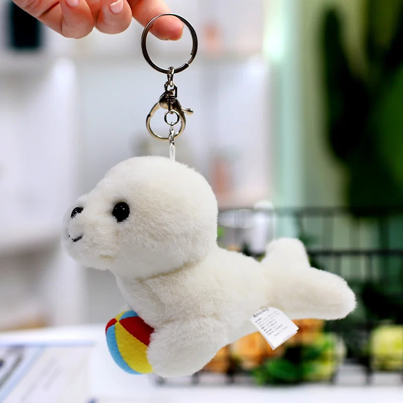 Seal Shark Whale Beluga Keychain Pendant Doll Mini Marine Animal Plush Keyring  Backpack Pendant Decor Kawaii Pendant Doll