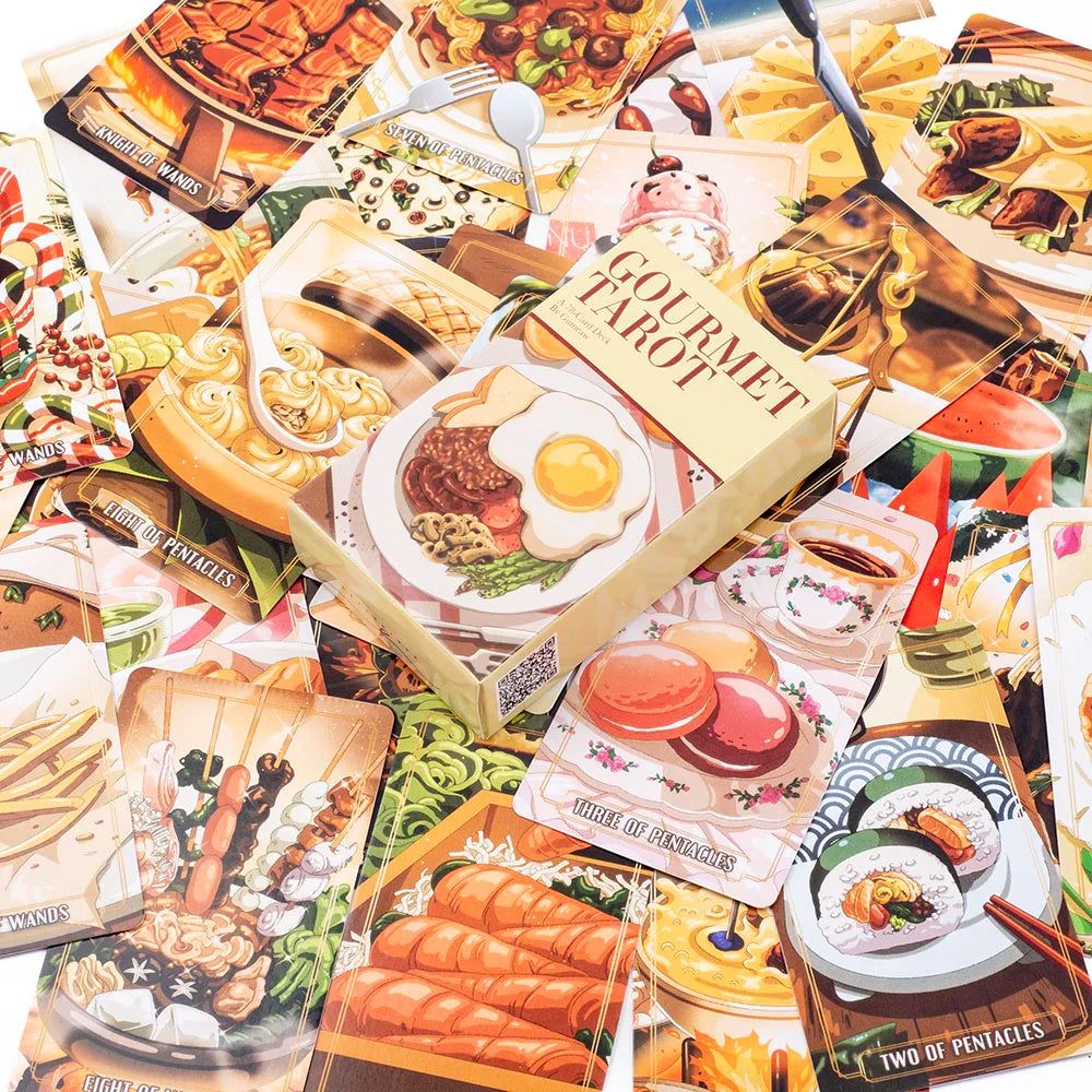 Gourmet Tarot 78-Card Deck Board Game for Family Parties and Group Gaming Precognition & Divination Oracle Set for Tabletop Fun