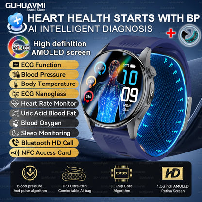 2026 New Nursing Grade Air Pump Airbag Smart watch Cuff Blood Pressure Detection ECG+PPG Multi Health Monitoring Smart Watches