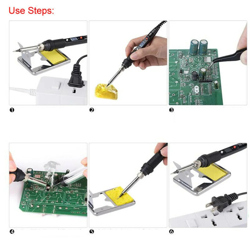 LCD Digital Adjustable Temperature 80W Soldering Iron Electric Welding Tools Solder Wire Tweezers Hand