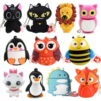 JASTER Uroczy Kreskówkowy Zwierzęcy Pendrive USB 64 GB Pingwin Kot Pamięć USB 32 GB Sowa Dinozaur Pendrive 16 GB Pszczoła Lis Pendrive 8 GB