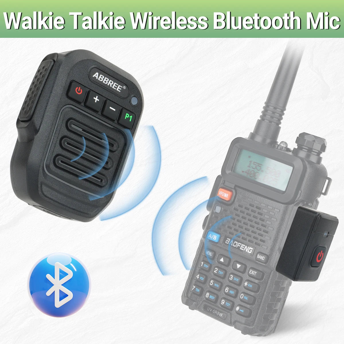 ABBREE Walkie Talkie Bluetooth Wireless Speaker Mic For Baofeng UV-5R UV-5RH UV-21 PRO V2 Quansheng UV-K5 (8) UV-K6 Ham Radio
