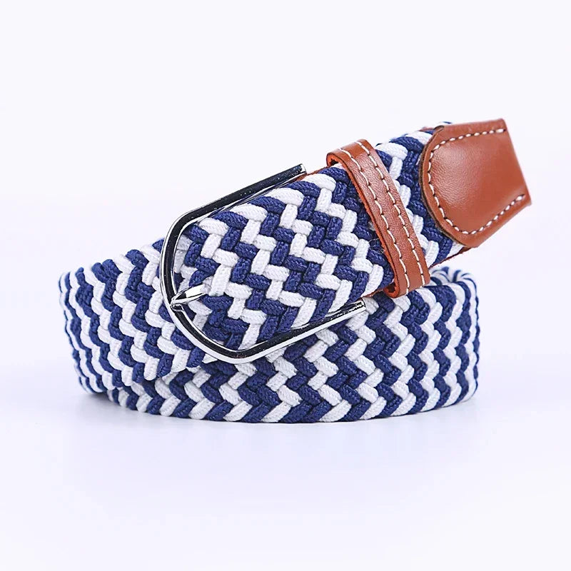 Women Casual Knitted Elastic Belt Pin Buckle Webbing Strap Woven Canvas Braided Stretch  - Belts for Men