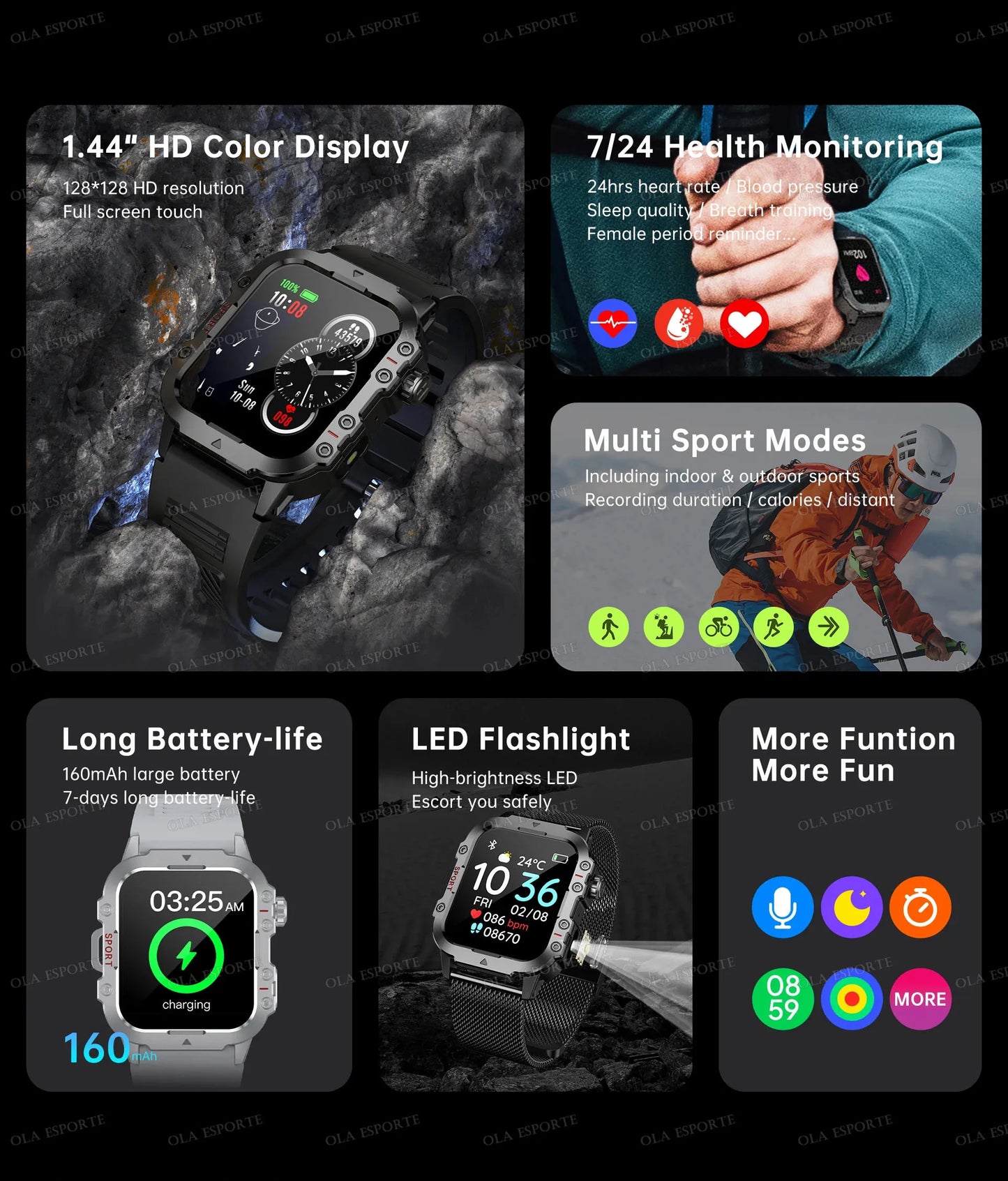 Outdoor Military Smartwatches Bluetooth Call Men 2.01" Blood Oxygen Monitor 5ATM Waterproof GPS Tracking Sports Smart Watch HW12