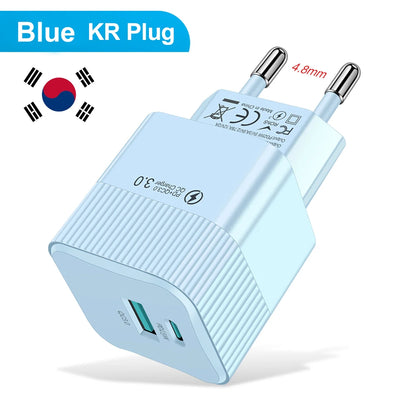 2 Ports PD 25W USB C Fast Charger KR EU  Mini Travel Plug Phone Fast Charging Adapter for iPhone 15 Pro Max Oneplus