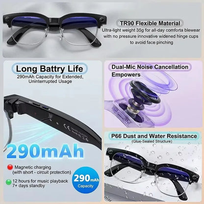 2026 New 8MP Ultra-Wide HD Camera Smart Glasses Video Record 4GB AI Photo Recognition BT Call Translation Voice Smart Glasses