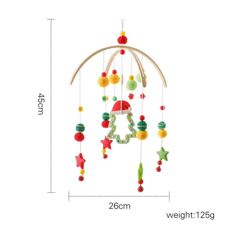 Baby Soft Felt Cartoon Wool Ball Seashell Rattles Hanging Bed Bell Newborn Mobile Crib Wooden Bracket Montessori Education Toys