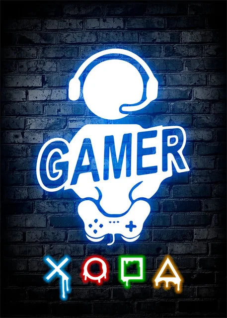 Gaming Neon Eat Sleep Game Repeat  Canvas Posters Gamer Room Decor Canvas Print Art for Home Esports Bedroom Decor Gift Painting
