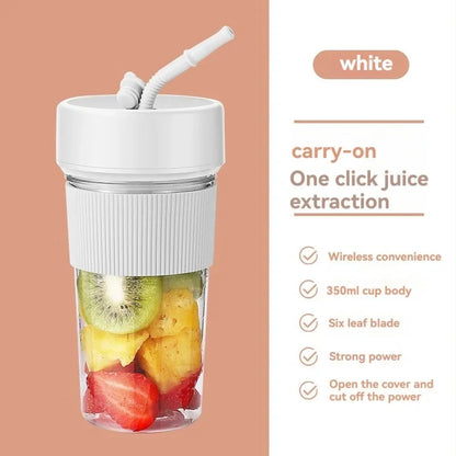 Electric Fruit Juicer Portable Wireless Blender Juice Mixer Mini Juice Cup With Straw Electric Juicer With 6-Blade USB Charging